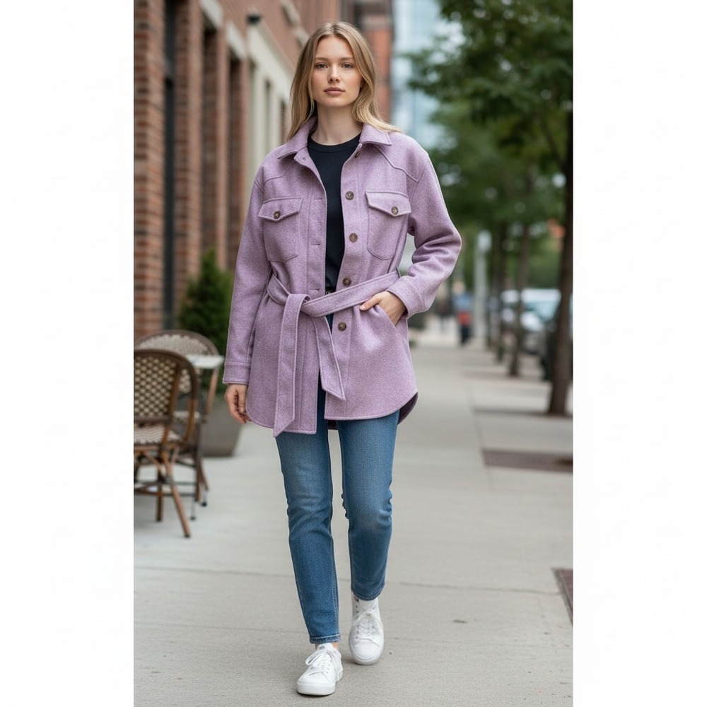 Zara Lilac Purple Belted Shirt Jacket Shacket Small Layer for extra warmth EUC